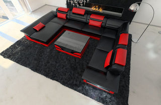 Wohnlandschaft Enzo XXL U-Form in Leder schwarz-rot