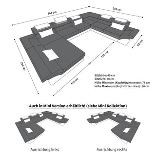 Wohnlandschaft Enzo XXL U-Form in Leder schwarz-rot