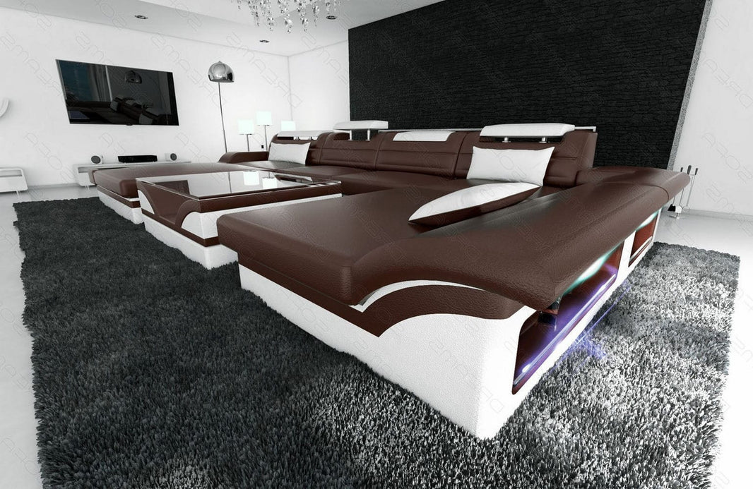 Mini Wohnlandschaft Monza Eleganz U-Form aus Leder
