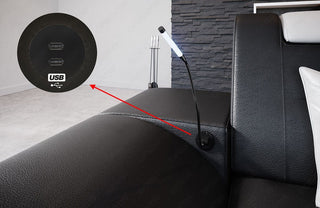 Mini Wohnlandschaft Monza Eleganz U-Form aus Leder Dunkelbraun-Weiß
