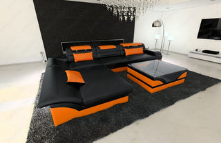 Couch Monza L-Form in Leder schwarz-orange