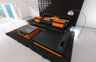 Mini Ecksofa Parma L-Form in Leder Schwarz-Orange