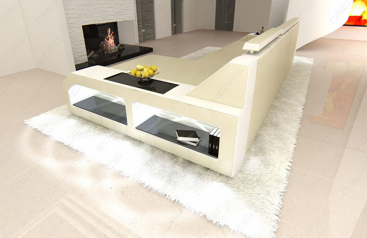 Couch Arezzo L-Form in Leder beige-weiß