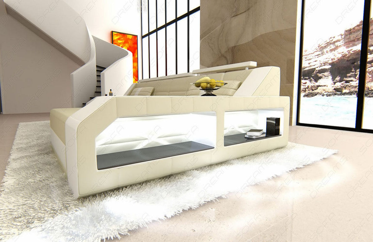Couch Arezzo L-Form in Leder beige-weiß