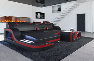 Ecksofa Palermo L-Form in Leder schwarz-rot