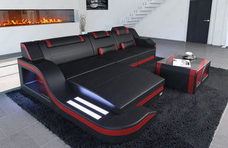 Ecksofa Palermo L-Form in Leder schwarz-rot
