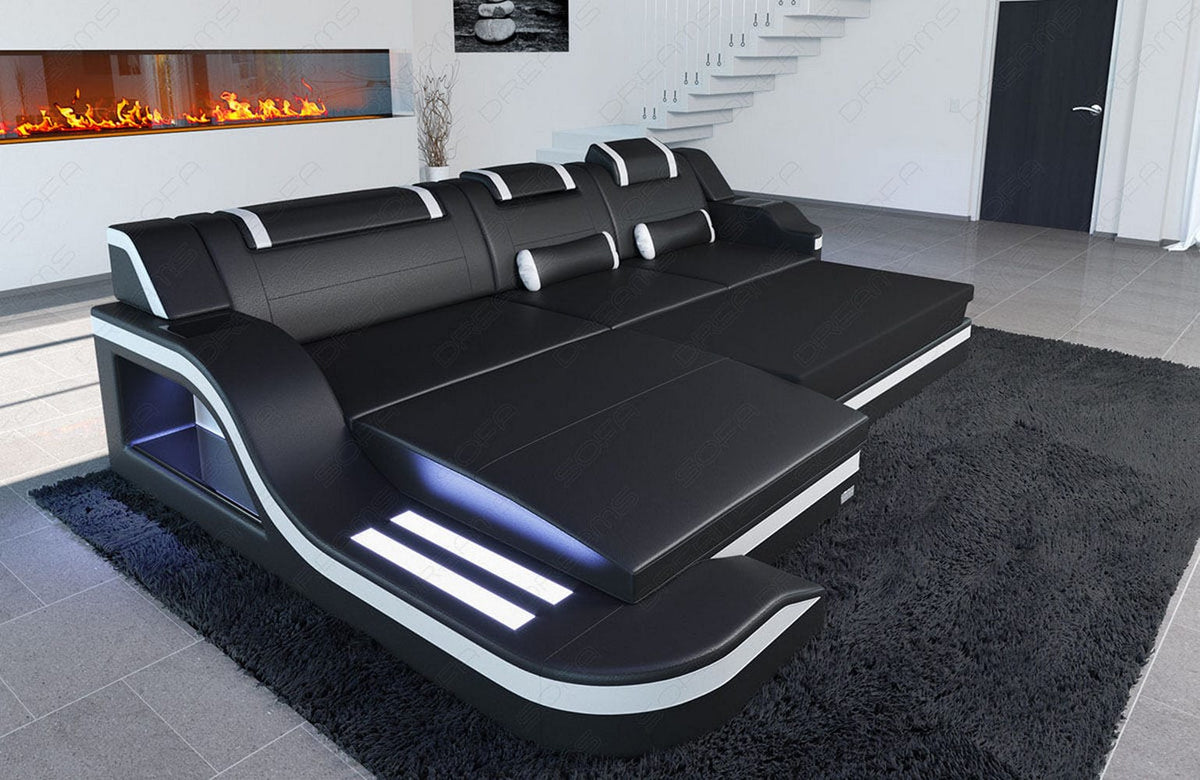 Ecksofa Palermo L-Form in Leder schwarz-rot