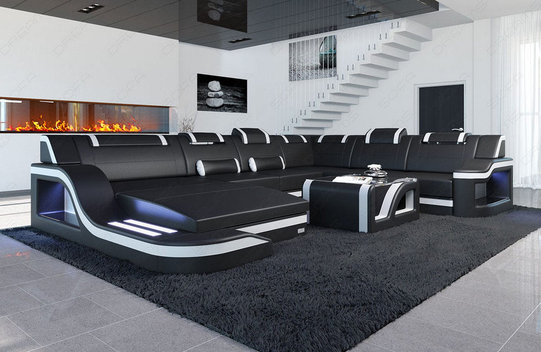 Mini XL Wohnlandschaft Palermo U-Form in Leder