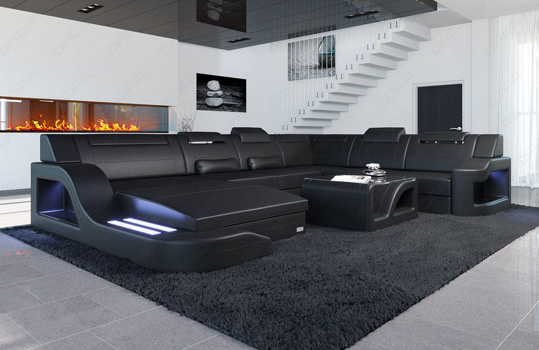 Mini XL Wohnlandschaft Palermo U-Form in Leder