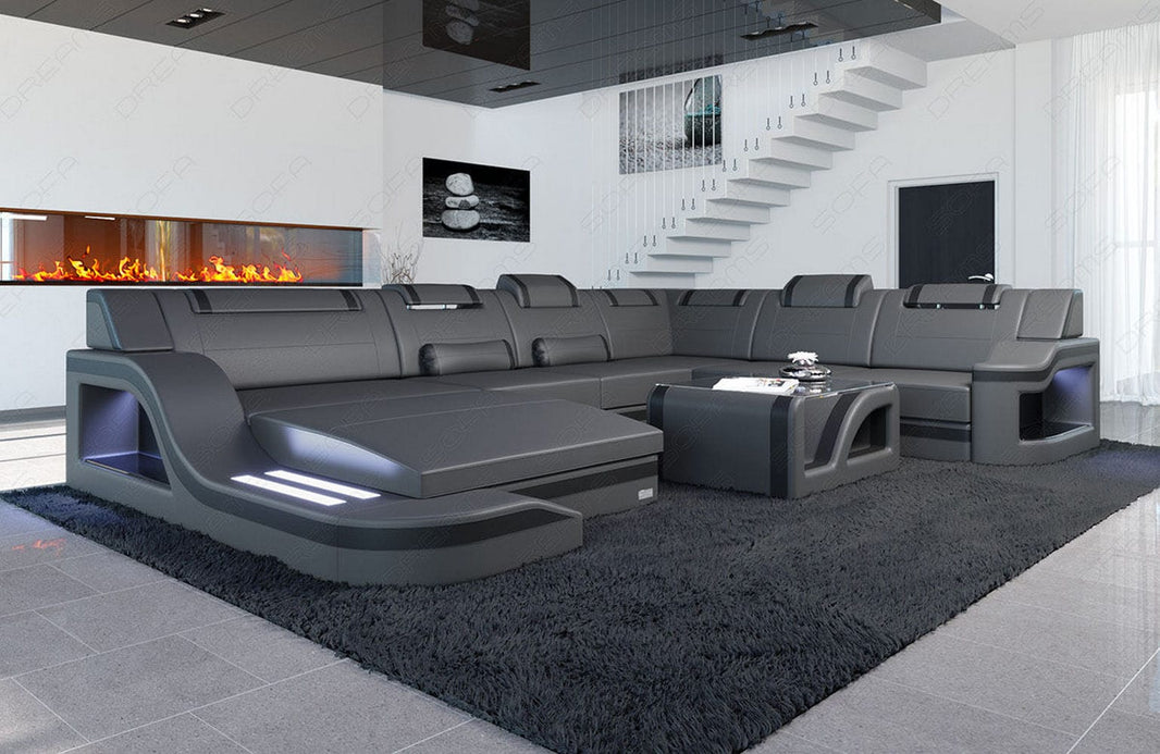 Mini XL Wohnlandschaft Palermo U-Form in Leder