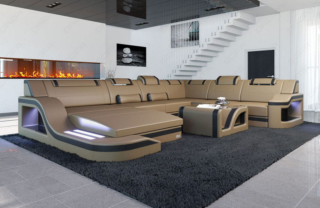 Mini XL Wohnlandschaft Palermo U-Form in Leder