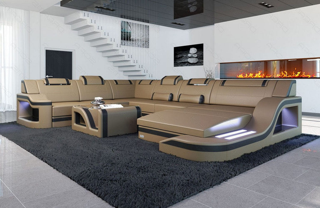 XXL Wohnlandschaft Palermo U-Form aus Leder