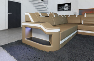 XXL Wohnlandschaft Palermo U-Form aus Leder sandbeige-weiß