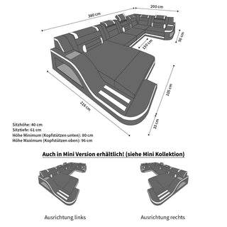 Wohnlandschaft Palermo U-Form in Leder dunkelbraun-weiß