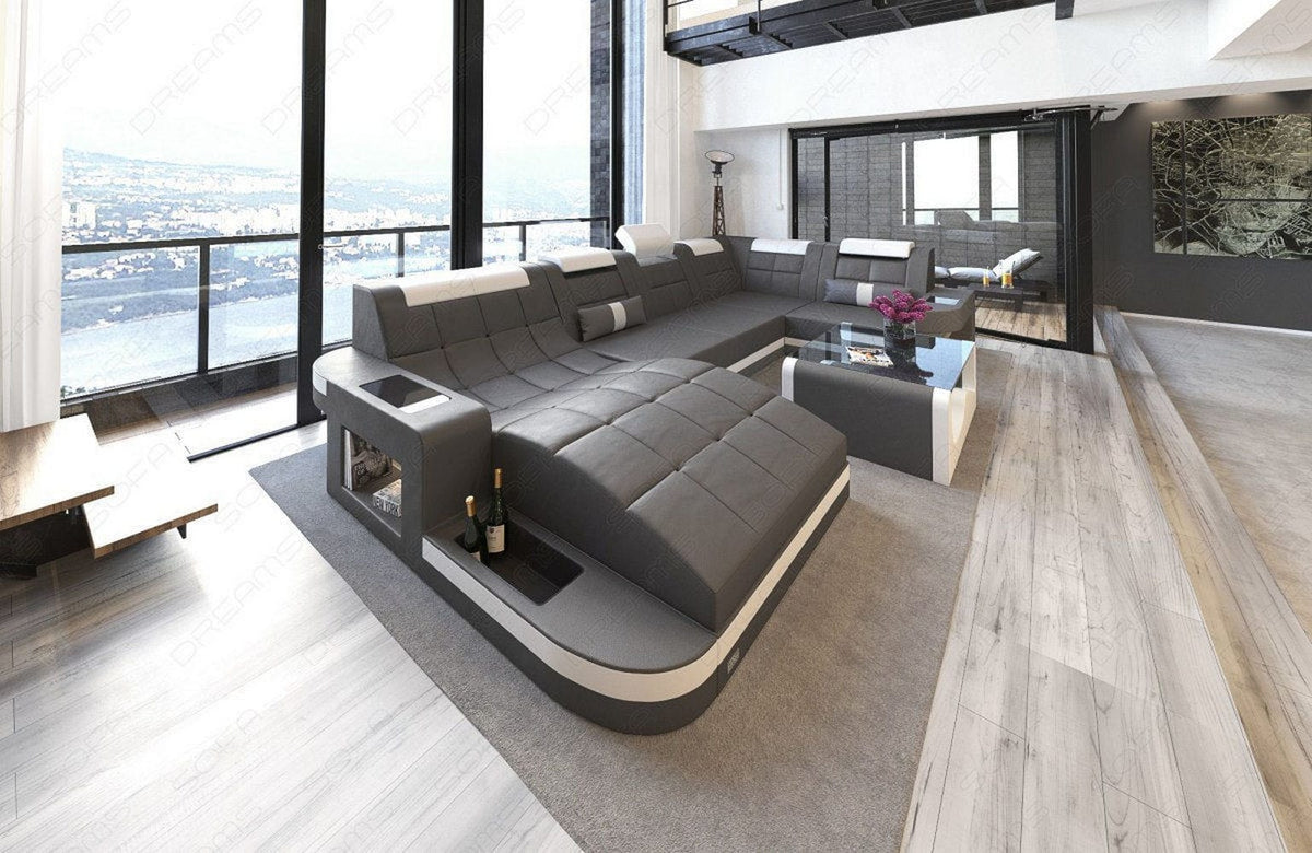 Mini Sofa Relax Wave U-Form in Leder Grau-Weiß