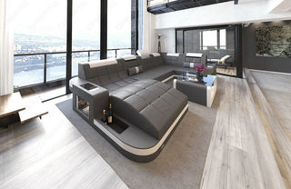 Mini Sofa Relax Wave U-Form in Leder Grau-Weiß