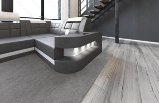 Mini Sofa Relax Wave U-Form in Leder Grau-Weiß