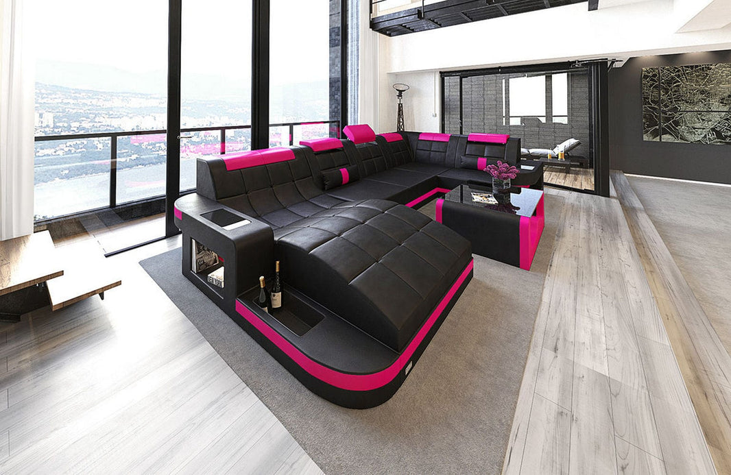 Designsofa Relax Wave U-Form aus Leder