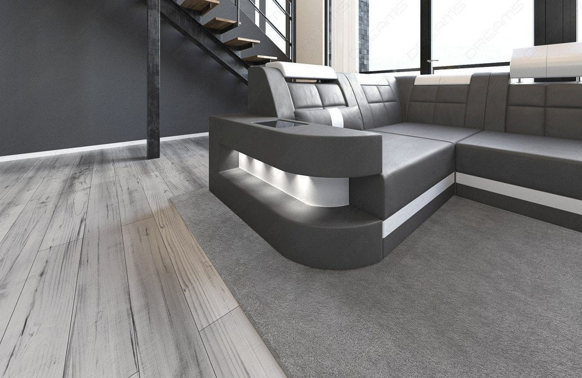 Designsofa Relax Wave U-Form aus Leder grau-weiß
