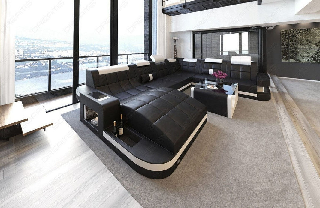 Mini Wohnlandschaft Wave XL U-Form in Leder