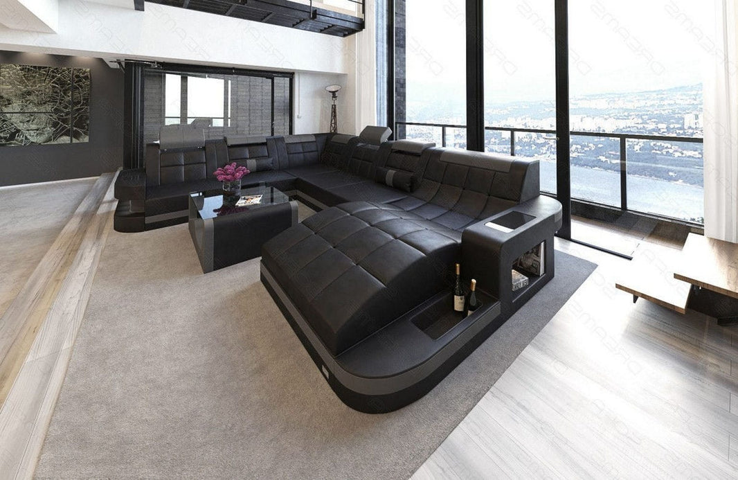 Wohnlandschaft Wave XXL U-Form in Leder