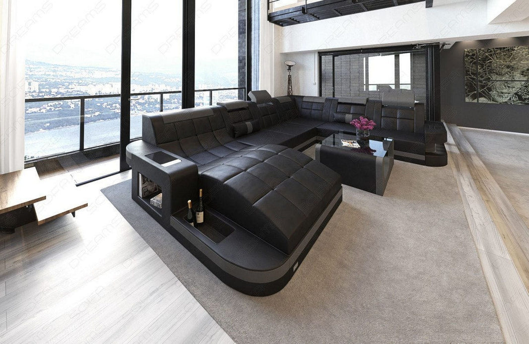 Wohnlandschaft Wave XXL U-Form in Leder
