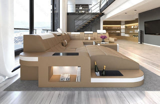 Wohnlandschaft Wave XXL U-Form in Leder sandbeige-weiß