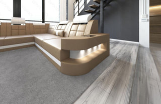 Wohnlandschaft Wave XXL U-Form in Leder sandbeige-weiß