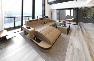 Mini Ecksofa Wave L-Form aus Leder Sandbeige-Dunkelbraun