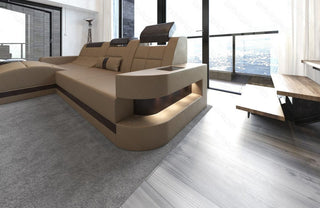 Mini Ecksofa Wave L-Form aus Leder Sandbeige-Dunkelbraun