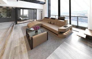 Mini Ecksofa Wave L-Form aus Leder Sandbeige-Dunkelbraun