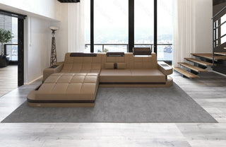 Mini Ecksofa Wave L-Form aus Leder Sandbeige-Dunkelbraun