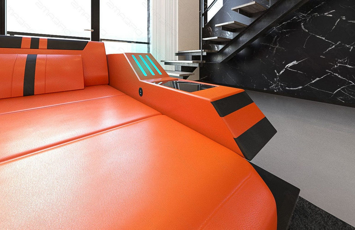 Ecksofa Ravenna L-Form in Leder orange-schwarz