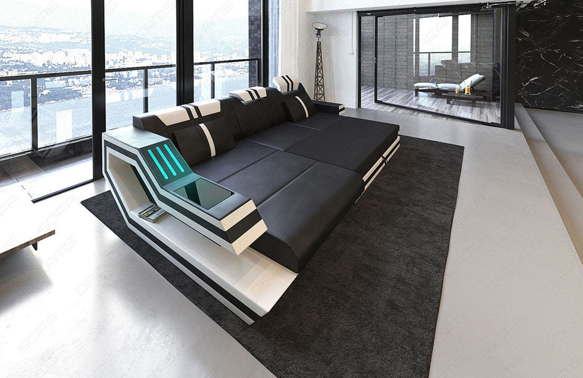 Ecksofa Ravenna L-Form in Leder orange-schwarz