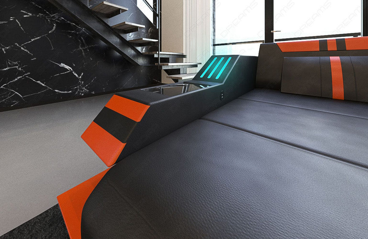 Wohnlandschaft Ravenna U-Form in Leder schwarz-orange