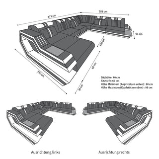 XXL Wohnlandschaft Ravenna U-Form aus Leder weiß-dunkelbraun