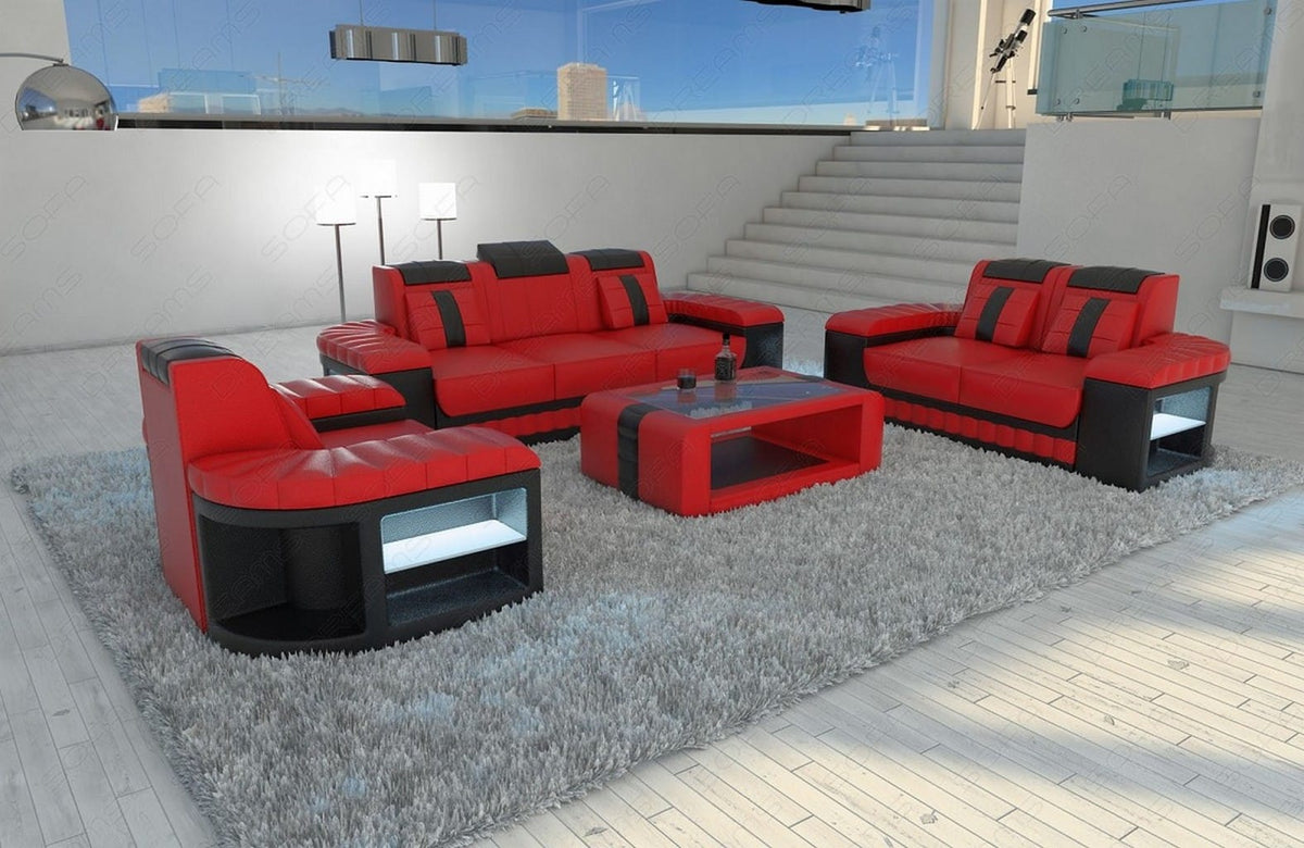 Sofa Set Bellagio in Leder Rot-Schwarz