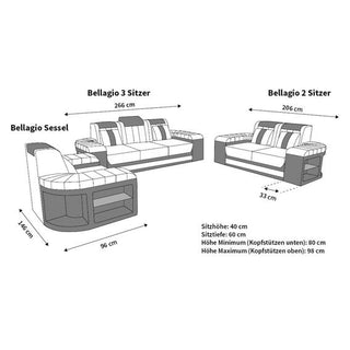 Sofa Set Bellagio in Leder Rot-Schwarz