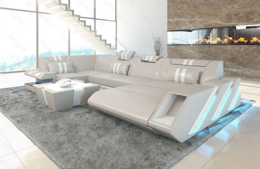 Wohnlandschaft Couch Apollonia U-Form in Leder