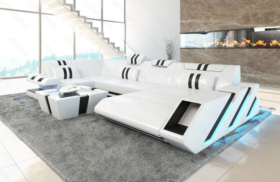 Wohnlandschaft Couch Apollonia U-Form in Leder