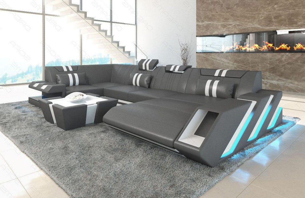 Wohnlandschaft Couch Apollonia U-Form in Leder