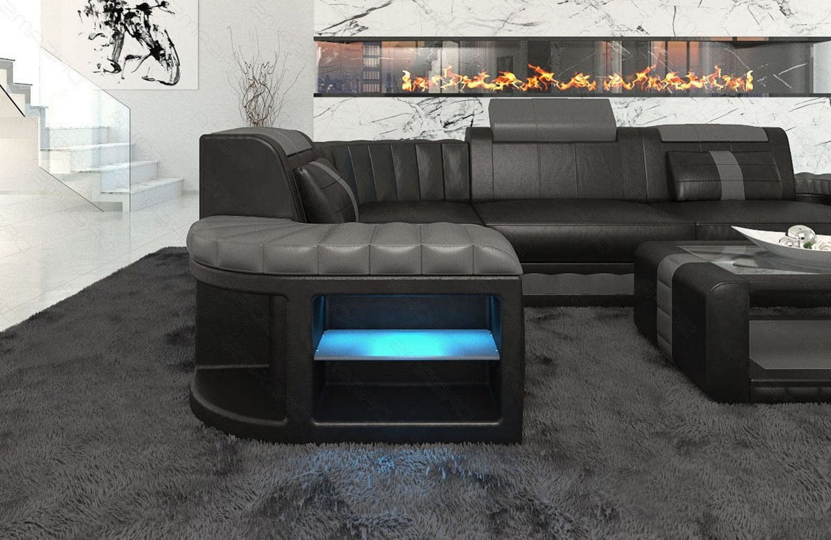 Mini Sofa Bergamo L-Form in Leder Schwarz-Grau