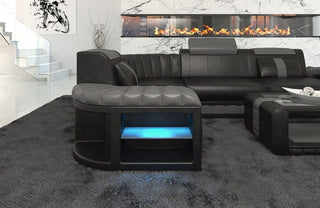 Mini Sofa Bergamo L-Form in Leder Schwarz-Grau