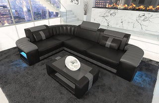 Designsofa Bergamo Eleganz L-Form aus Leder schwarz-grau