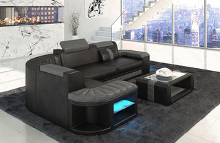 Designsofa Bergamo Eleganz L-Form aus Leder schwarz-grau