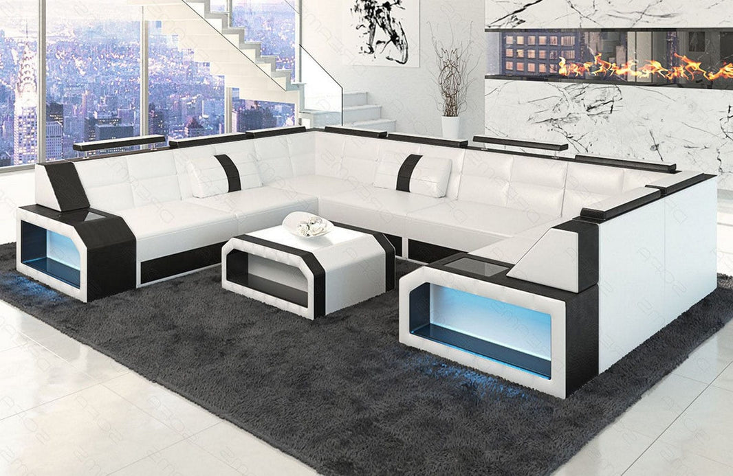Mini Wohnlandschaft Pesaro U-Form aus Leder