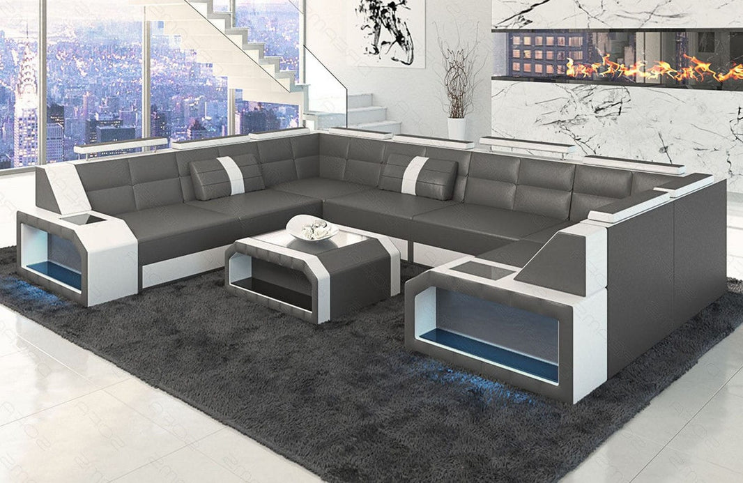 Mini Wohnlandschaft Pesaro U-Form aus Leder