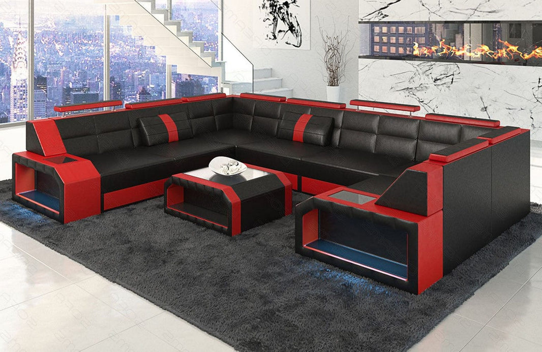 Mini Wohnlandschaft Pesaro U-Form aus Leder