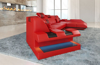 Leder Couch Apollonia C-Form rot-schwarz