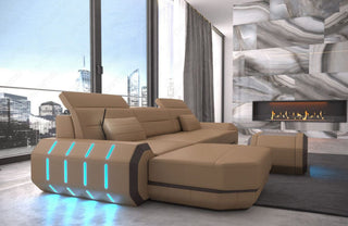 Mini Couch Roma L-Form in Leder Sandbeige-Dunkelbraun